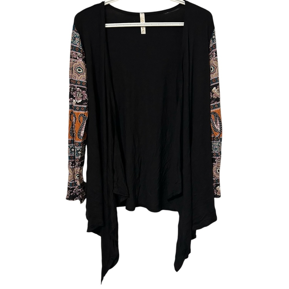 New Waterfall Cardigan w/ Patterned 3/4 Sleeves